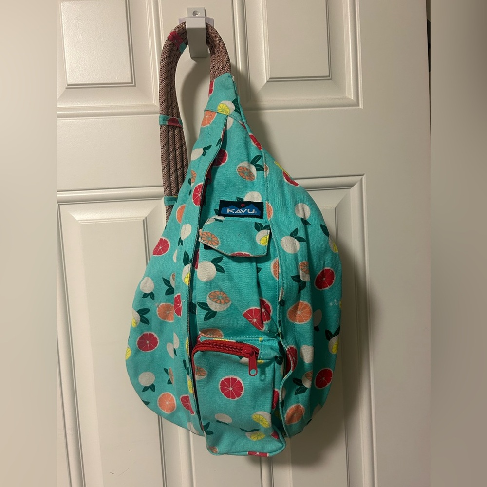 Kavu Turquoise Sling Bag with Citrus Pattern